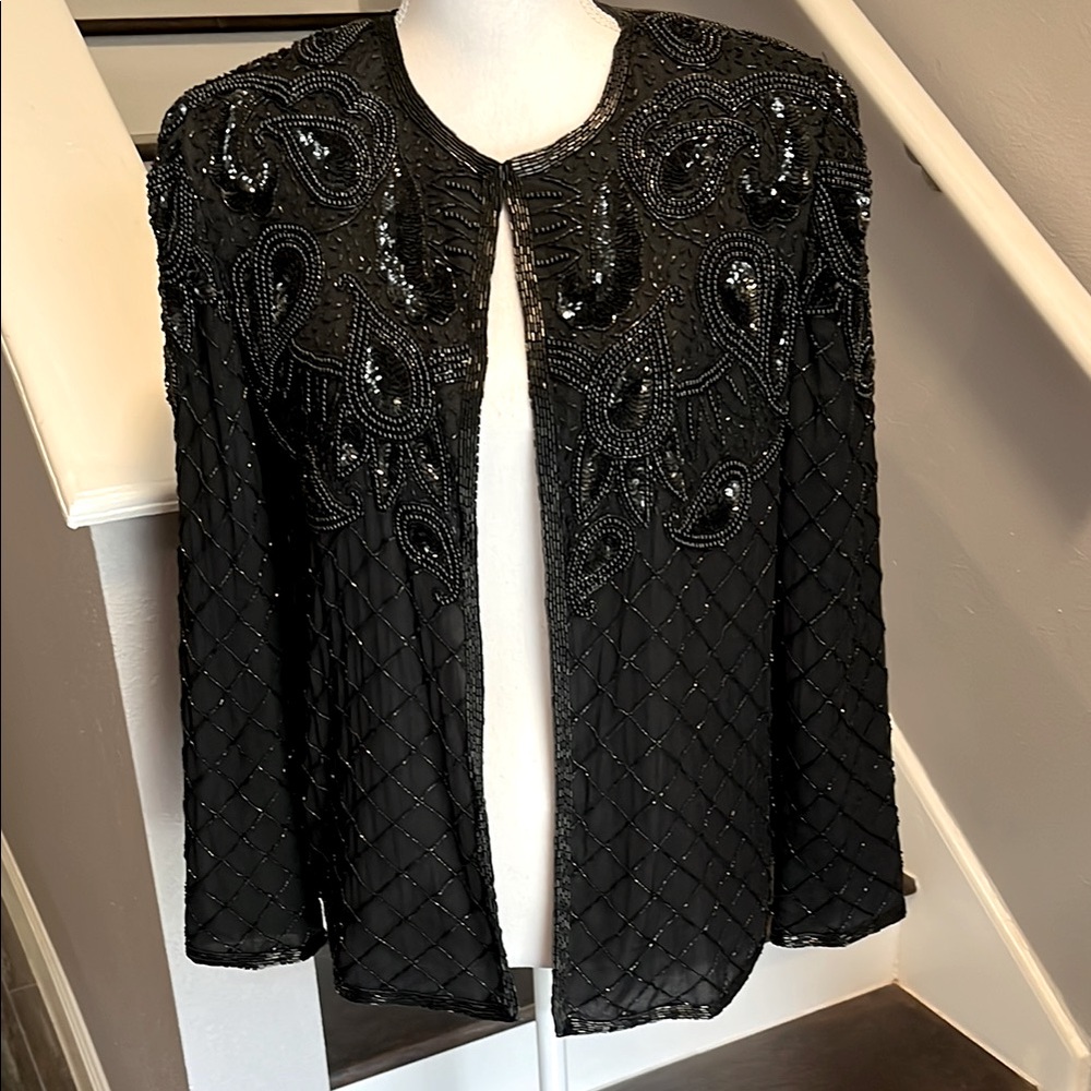 Sequin & Beaded Black Jacket. Fishhook closure. Fully lined. Very good condition